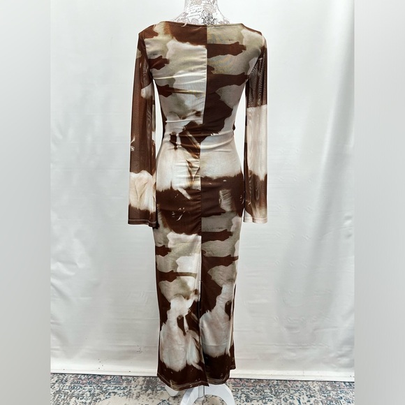 LE LIS Brown and cream mesh abstract print maxi‎ dress size XS - Picture 8 of 16